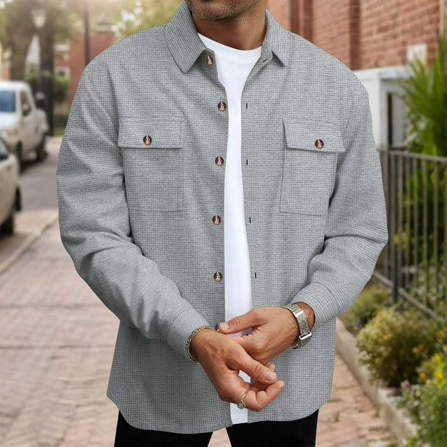 Timegard Shirts for Men Fall Button down Loose Comfy Jackets Fall Winter Lapel Neck Long Sleeve Outwear
