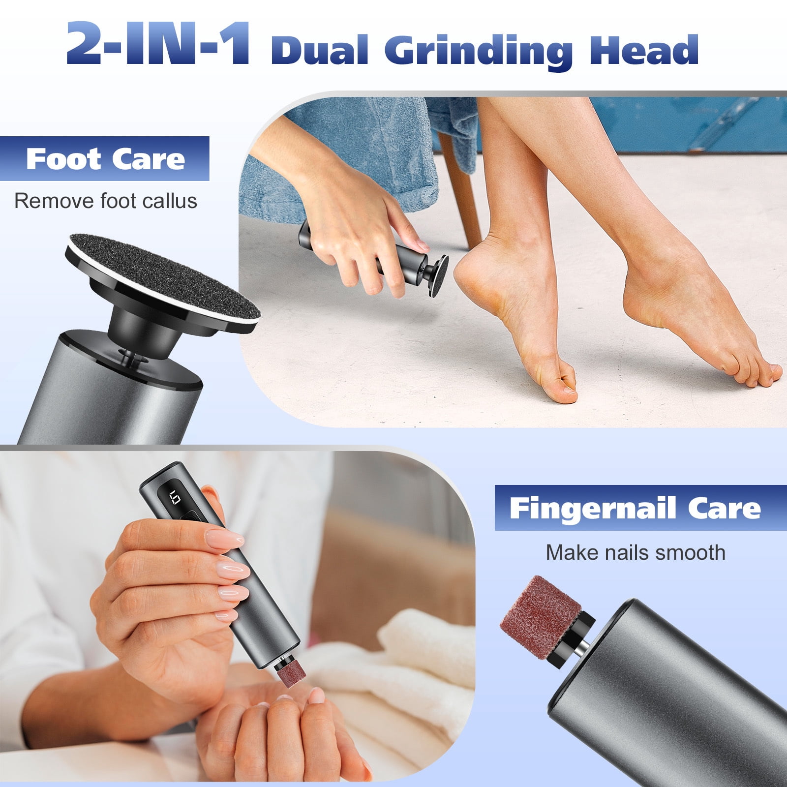 Electric Foot Callus Remover, 2 in 1 Electric Foot File Nail Grinder with Sandpaper Disk, 9 Speed, 2pcs Rotary Grinding Heads, Foot Sander Pedicure Tools for Feet Dead Skin, Black