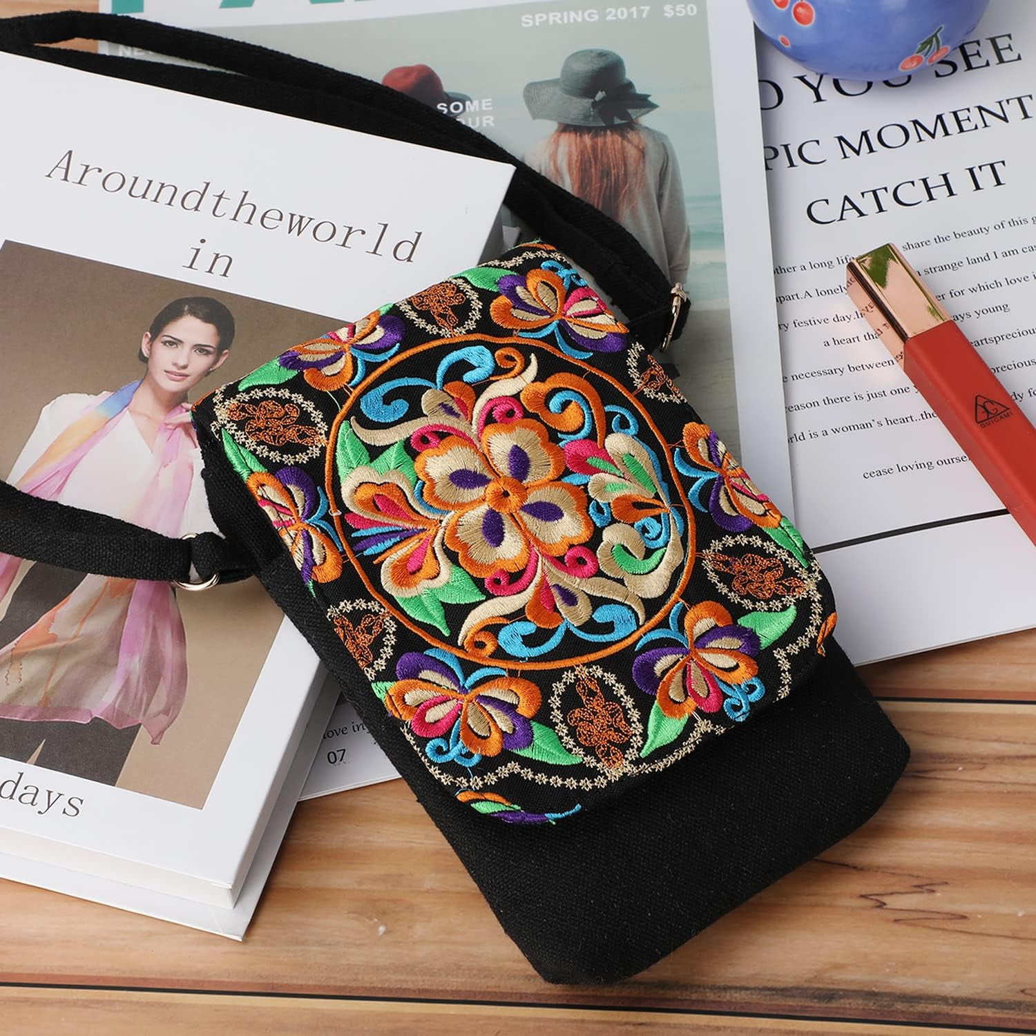 SHAR Mini Hippie Bag Boho Ethnic Shoulder Bag Hobo Crossbody Purse Women s Canvas Bag with Adjustable Strap Small Handbag for Girl Vintage