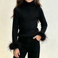 thumbnail image 3 of Afuyipoi Girls Feather Cuff Ribbed Turtleneck Pullover Sweater 100% Cotton for Kids Size 0-12Y Holiday Style Black Size 3T, 3 of 6