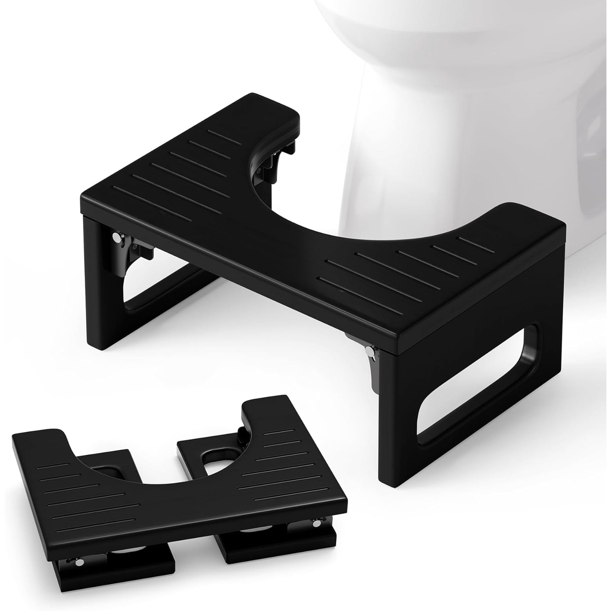 Squatting Potty Stool, Foldable Toilet Stool Squat for Adult, Bamboo Poop Stool, Foot Step Stools, Anti-Slip Pooping Stools for Bathroom, Black, 7''
