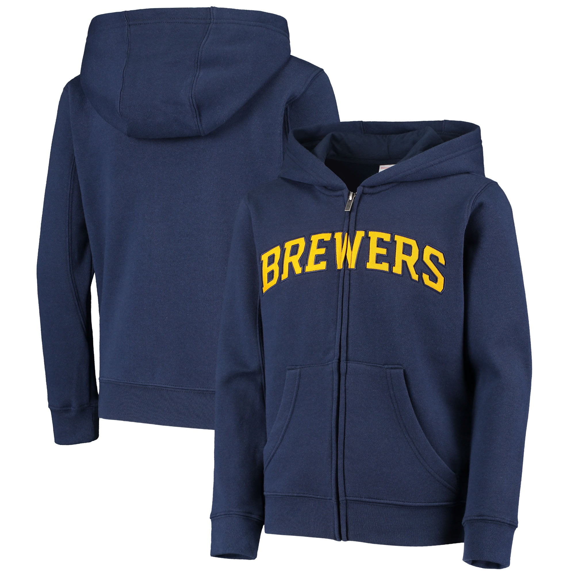 Milwaukee Brewers Youth Team Color Wordmark FullZip Hoodie Navy