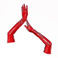 thumbnail image 2 of Nuevas mujeres brillantes de cuero de imitación Unisex negro guantes largos hombres látex fetiche charol dedos completos codo guante accesorios de disfraces, 2 of 5