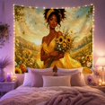 thumbnail image 2 of African American Woman in Sunflower Meadow at Sunset, Peaceful Illustration for Nature Lovers, Boho Botanical Wall Art, Birthday Gift, Tapestry Wall Hanging for Bedroom and Living Room, 2 of 7