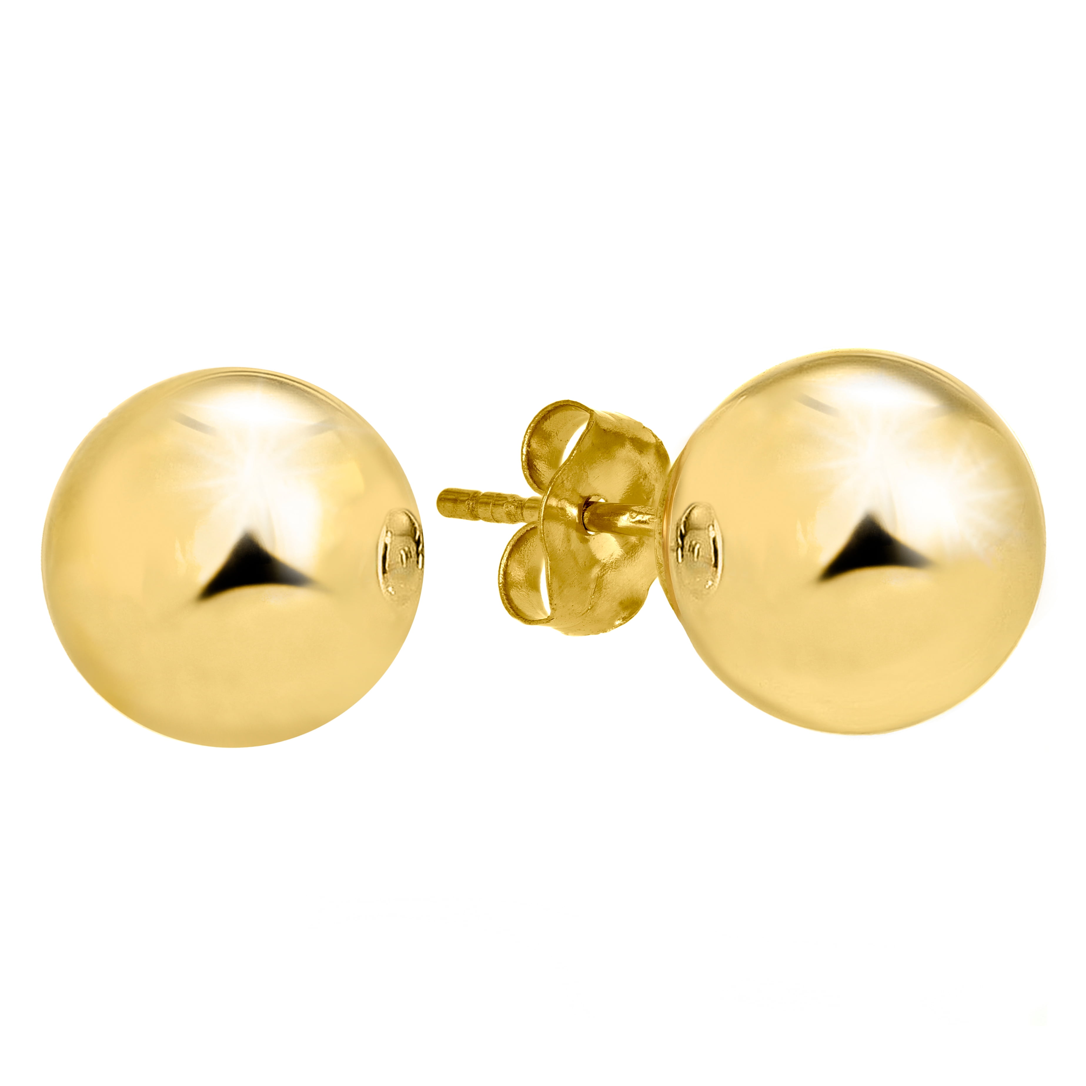 14k Real Yellow Gold Stud Ball Earrings, Gold Friction Backs 10 mm