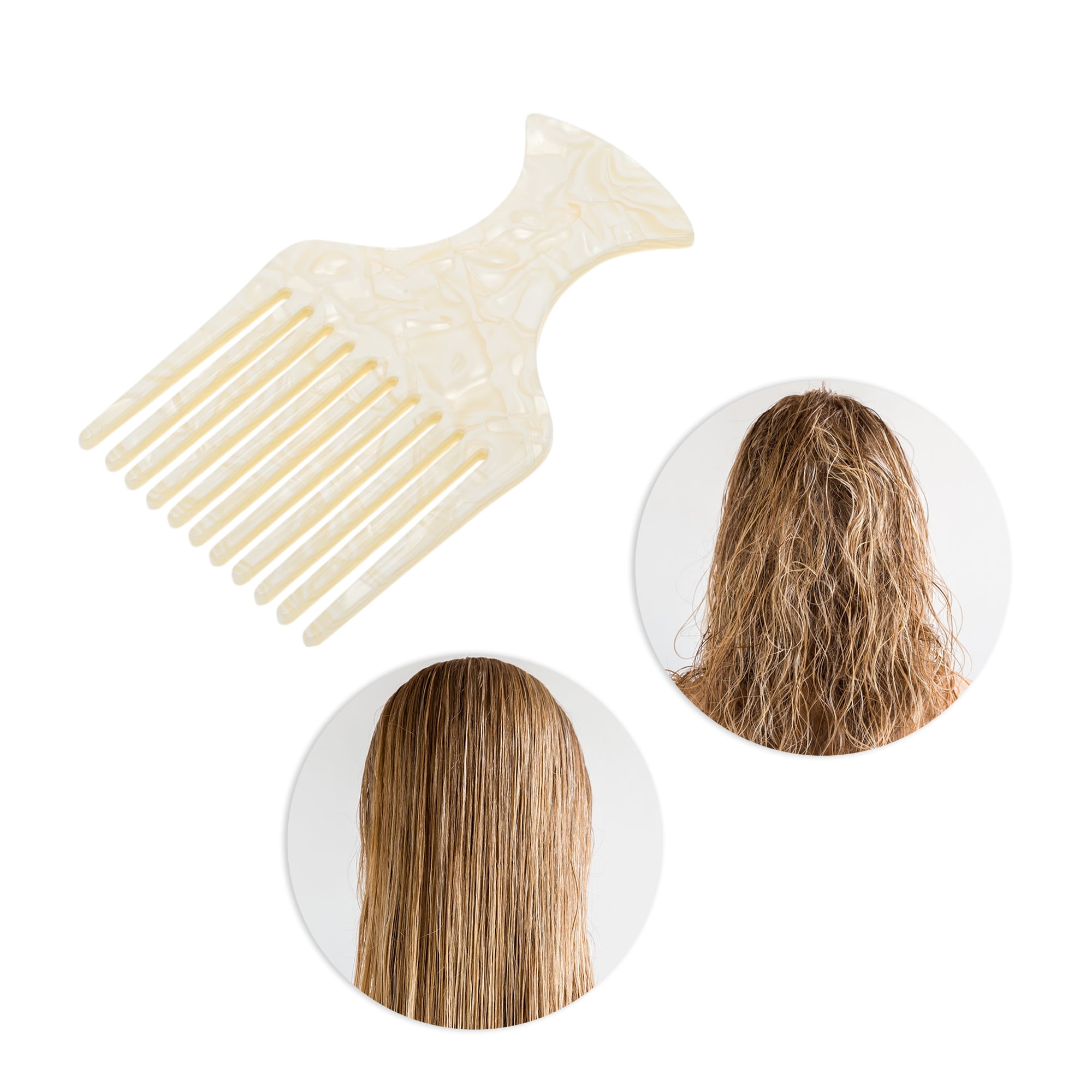 Unique Bargains 1 Pc Flat Handle Marble Hair Insert Comb for All Hair Types Beige
