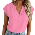 thumbnail image 2 of Tqcoqu Women's Cap Sleeve V Neck Tops Trendy Casual Blouses Summer Work Shirts,Pink,Women's S-XXL, 2 of 6