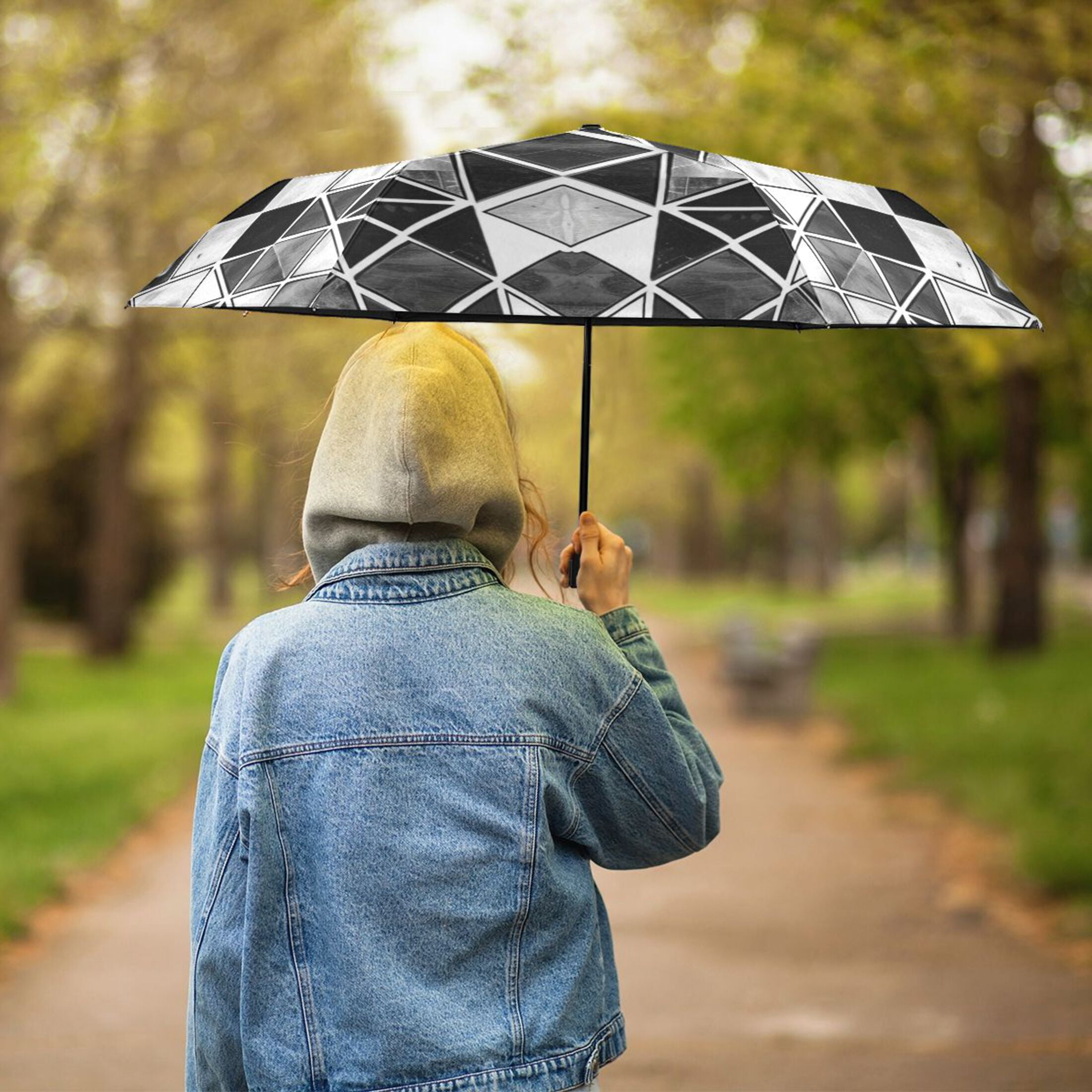 ALAZA Checkered Grid Plaid Pattern UPF 50+ Compact Folding Umbrella for Rain Travel Umbrella Packable