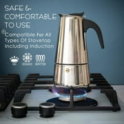 Mixpresso 9 Cup Greca Stovetop Espresso Maker 450ml/15oz, Moka Pot with Coffee Percolator Design, Stainless Steel Stove Top Coffee Maker for Camping or Home Use, Italian Coffee Maker Stovetop
