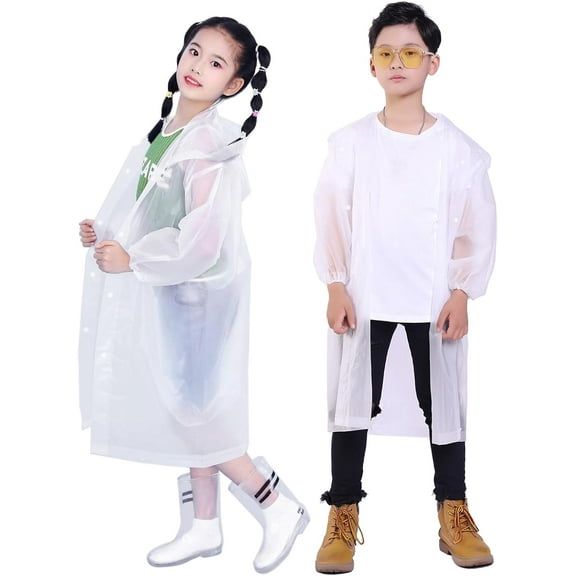 Kids Rain Jacket, 2 Pack Rain Ponchos for Kids - Reusable Raincoats for Boys and Girls Waterproof Outdoor Rain Gear