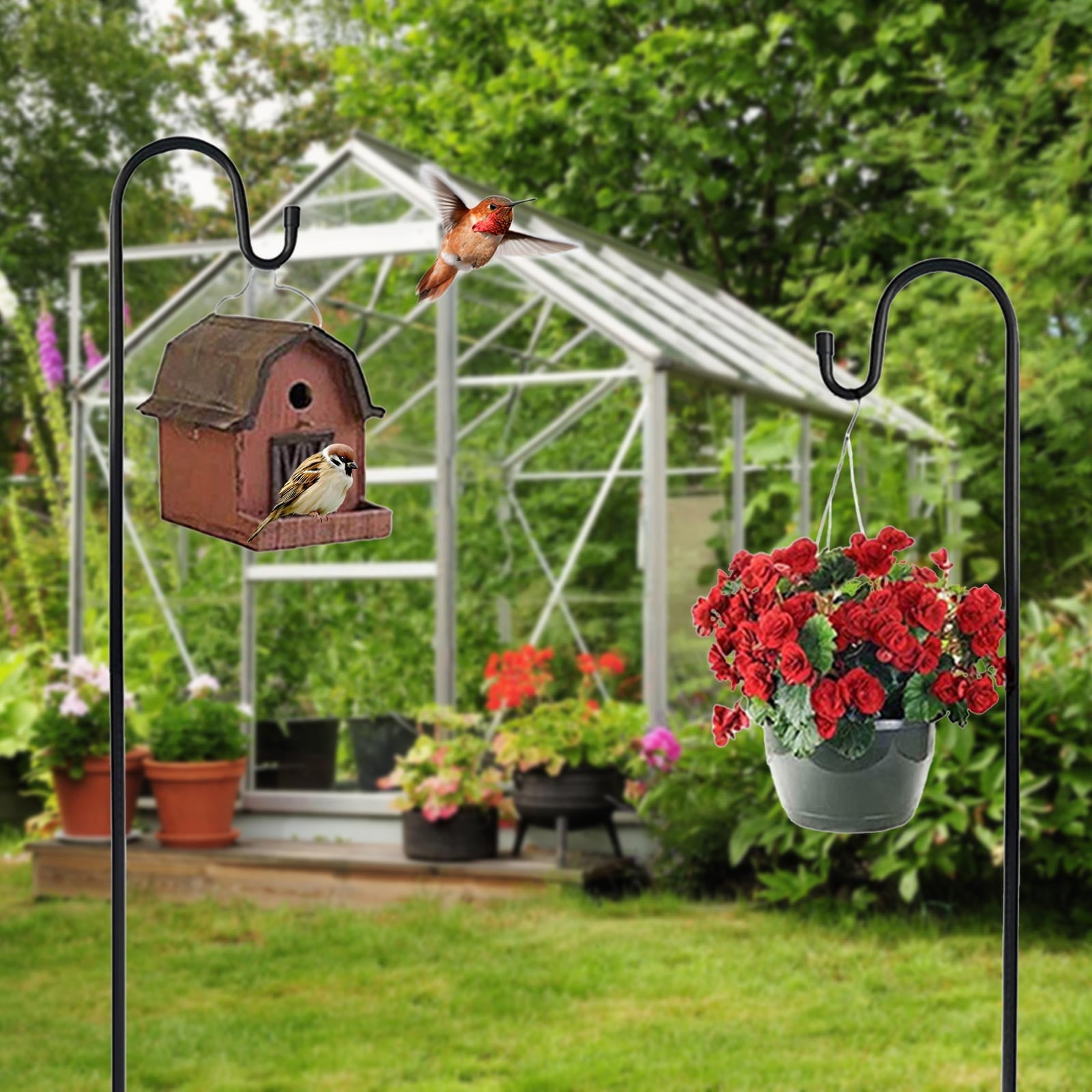 BRELIL 3Pcs Rust Proof Bird Feeder Hook, Durable Detachable Outdoor Hanging Hook, Heavy Duty Metal Insertion Hook for Courtyard Garden Patio Deck, Easy Install Birdhouse Hanger for Pole Tree Fence