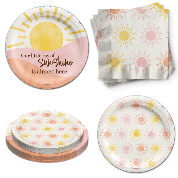 Little Ray of Sunshine Baby Shower Tableware Set Includes Plates and Napkins Party Supplies Kit For 24