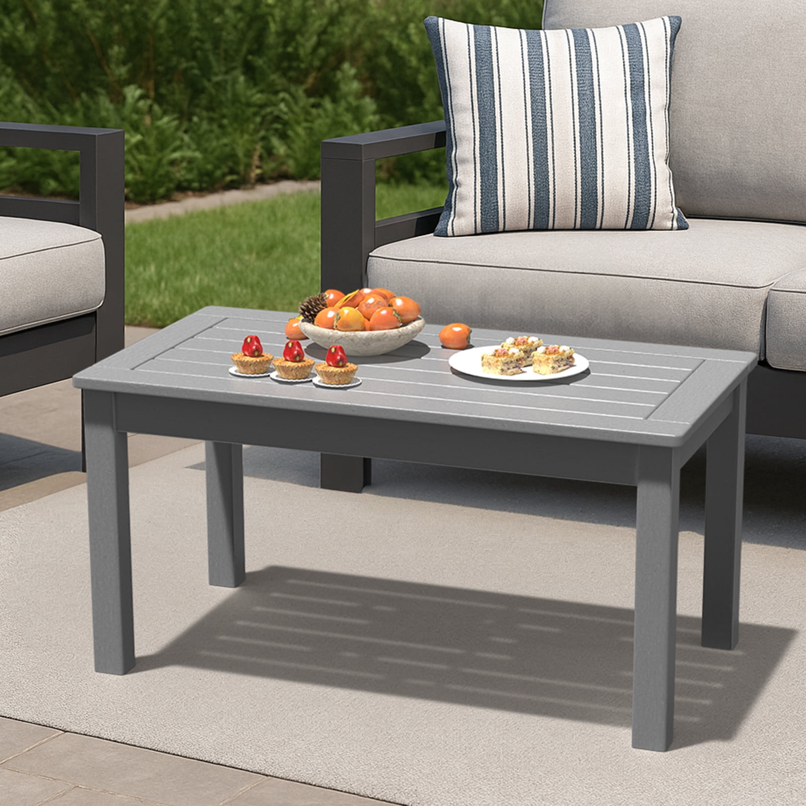UBesGoo HDPE Outdoor Patio Table, Rectangle Coffee End Table, All Weather Deck Balcony Garden Porch Table, Gray