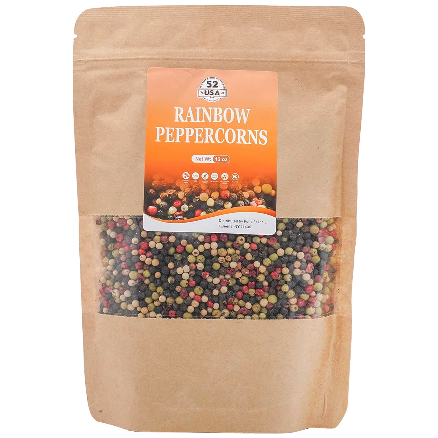 52USA Rainbow Pepper Mix 12oz, Peppercorn Blend of Grinder, Whole White