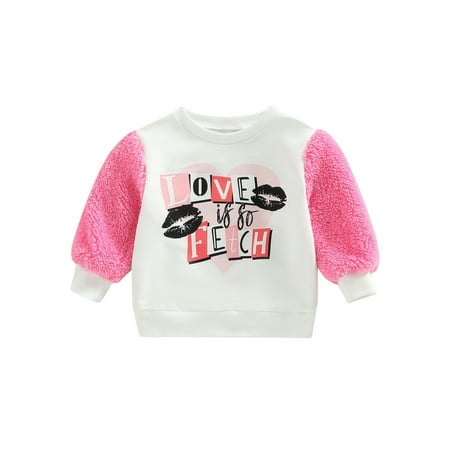 

Toddler Baby Girls Valentine s Day Sweatshirt Casual Letter Print Long Sleeve Pullover Tops Streetwear White 0-6 Months