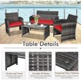 thumbnail image 2 of Gymax Ensemble de Conversation d'Extérieur en Rotin pour Patio 4 Pcs avec Coussin Rouge, 2 of 10