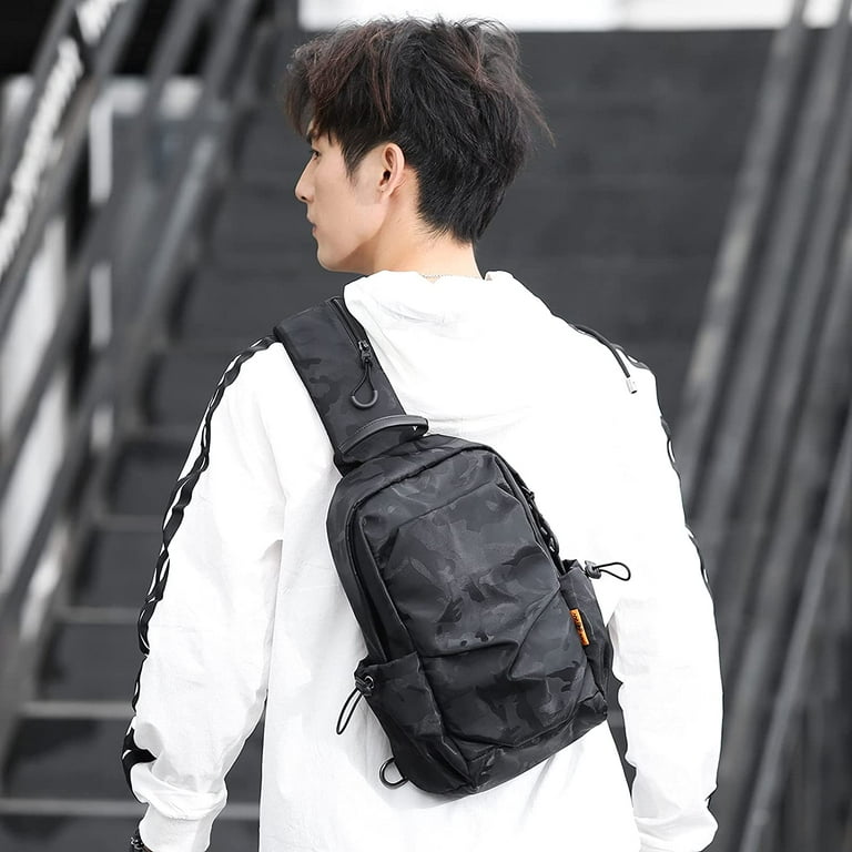 Crossbody Backpack Sling Bag for Men Women, Black Messenger Shoulder Bag  for School Work Travel 