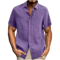 Lenago Mens Button Down Shirt Casual T-shirt Solid Short Sleeve Stand Collar Buttons Pullover Blouse Tops
