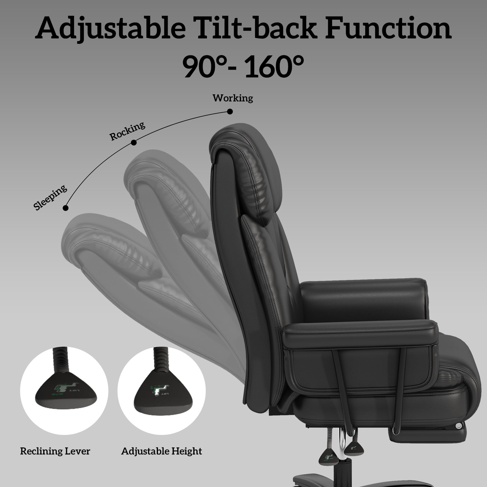HomeZeer Big and Tall Office Chair with Footrest, 400 lbs Modern High Back Leather Office Chair, Reclining Wide Seat Ergonomic Executive Home Office Computer Desk Chair, Black