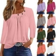 thumbnail image 6 of hxobax Womens Square Neck Tshirts Summer Tops Button Tunic Shirts 3/4 Sleeve Pleated Pullover Blouse, 6 of 6