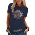 thumbnail image 1 of Daeful Tee Col Rond T-Shirt Imprimé Soleil Lune Hauts Femme Bohème Boho Manches Courtes Tunique Blouse Bleu Marine TTG, 1 of 2