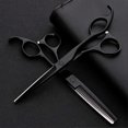 thumbnail image 1 of Kit de tijeras profesionales para cortar el cabello con cuchillas afiladas y mango ergonómico, juego de barbero negro de 15 cm (6 pulgadas), 1 of 4