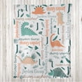 thumbnail image 1 of Dinosaur Throw Blanket, Jurassic Jungle Dino Forest Jungle Leaves Pastel Colored Pattern Print, Flannel Fleece Accent with Custom Name Photo Backdrop, 60" x 40", Teal Salmon and White, by Ambesonne, 1 of 4
