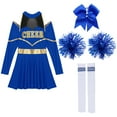 thumbnail image 5 of TiaoBug Womens Cheer Leader Costume Cheering Uniform Long Sleeve Dress with Stockings Royal Blue B M, 5 of 7