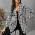 thumbnail image 4 of Fesfesfes Coat for Women Spring Swing Bird Check Lapel Two-Breasted Long Sleeve Jacket, 4 of 9