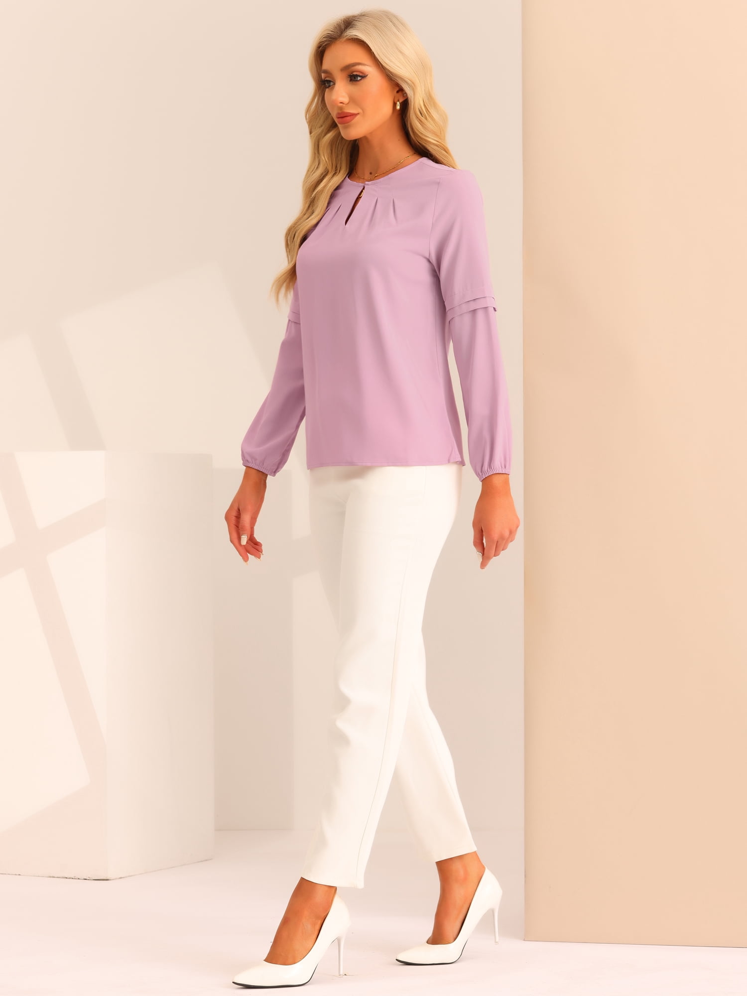 DARING DIVA Women's Chiffon Long Sleeve Elegant Office Blouses XS Pink