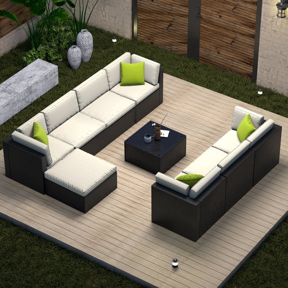 Junkai 9-Piece Rattan Outdoor Sectionals with Sectional Sofa and Coffee Table, White