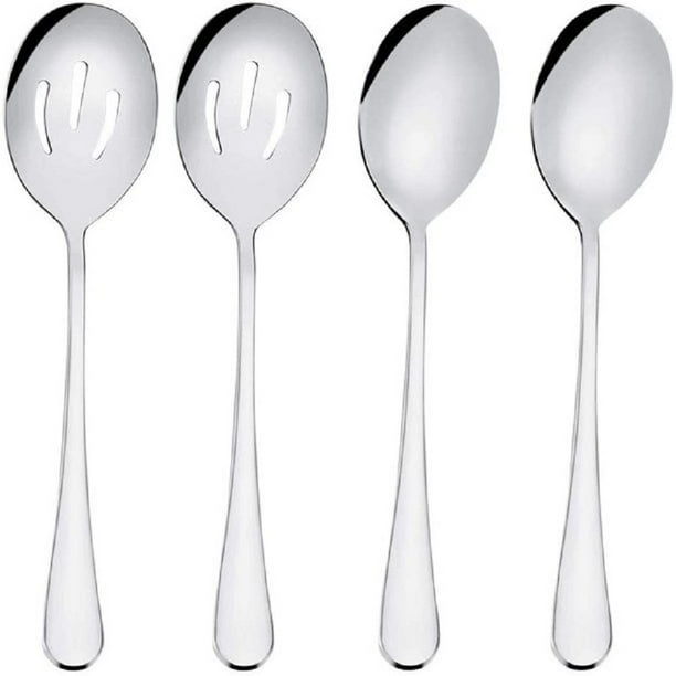 LYD Juegos de cucharas para servir, incluye 2 cucharas para servir y 2 cucharas para servir ranuradas, cucharas para banquetes de buffet de acero inoxidable de 8 3/4" LYD Cuchara para servir