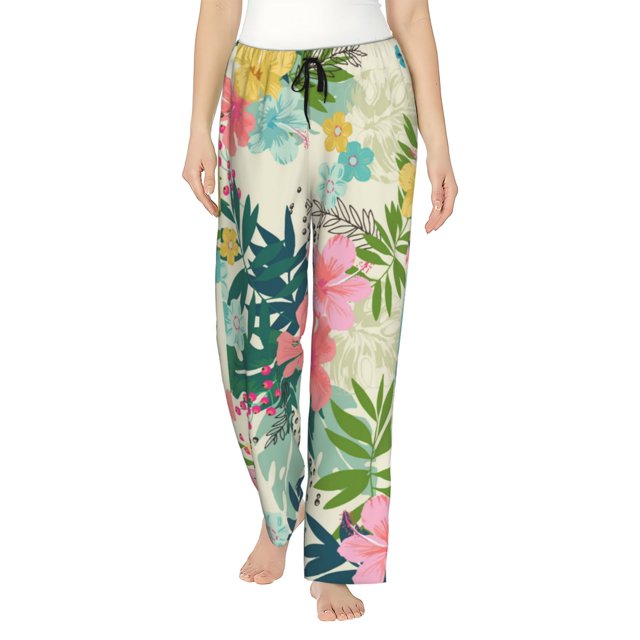 Fotbe Tropical Flowers Pantalones de Pijama para Mujer, Pantalones de Dormir, Pantalones Pj con Cordón y Bolsillos-3X-Large