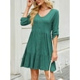 thumbnail image 2 of Fancyglim Women's Dresses Casual V Neck Rolled Long Sleeve Loose Button Tiered Flowy Dress Green XL, 2 of 6