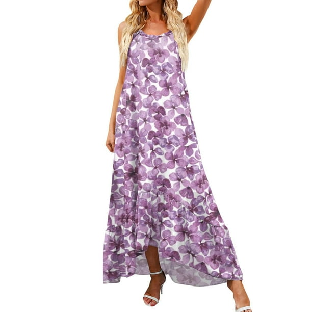Moda Mujer Vestidos Cuello Redondo Verano Impresión Casual Sin Mangas Vacaciones Playa Vestido Largo Fridja hjkh3054