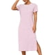thumbnail image 2 of Karight Women Striped Casual Midi Dress, Summer Short Sleeve Loose Fit T-Shirt Dresses Soft Comfy Side Slit Pockets Clothes, 2 of 6