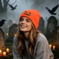 thumbnail image 6 of SYMOID Orange Embroidered Pumpkin O'Lantern Beanie - Cuffed Ribbed Knit Winter Hat for Unisex Hats,Size Free Size, 6 of 7