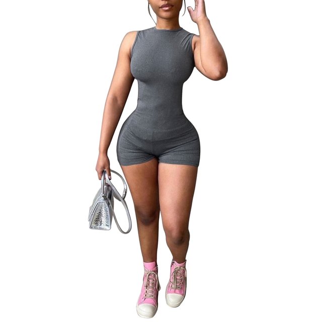 Txlixc, mono Sexy Bobycon para mujer, mono sin mangas con cuello redondo, mono de Color sólido para deportes de Yoga y gimnasio, novedad de verano 2022 Txlixc Casual