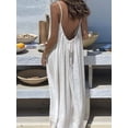 thumbnail image 4 of Women'S Open Back Spaghetti Strap Beach Maxi Dress Loose Flowy Vacation Sundress Milky White S, 4 of 8