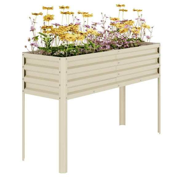 Riedhoff Galvanized Raised Garden Bed with Legs & Watering Reservoir, for Vegetables/Herbs, Beige
