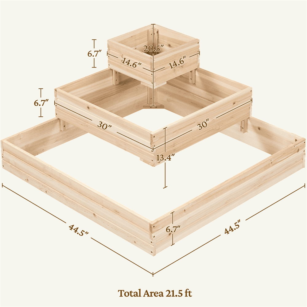Renwick 3-Tier Open-Bottom Raised Garden Bed for Flowers Herbs Vegetable, Wood