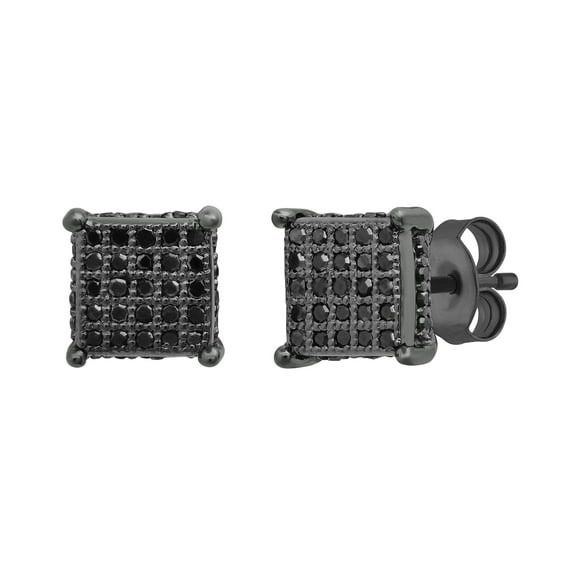 Dazzlingrock Collection Round Black Diamond Square Ice Cube Pushback Stud Earrings for Men (0.26 ctw, Color Black, Clarity Opaque) in Black Plated 18K White Gold