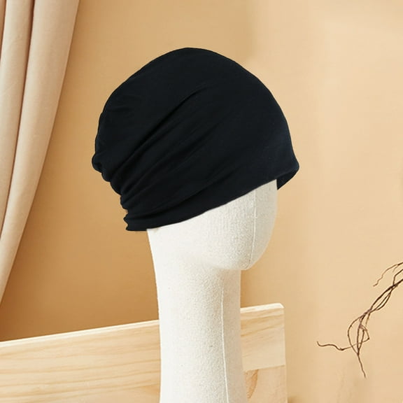 Opvise Spring Fall Skull Beanie Baggy Unisex Solid Color Elastic Thin Protective Street Dance Brimless Running Beanie Hat Headwear Beige