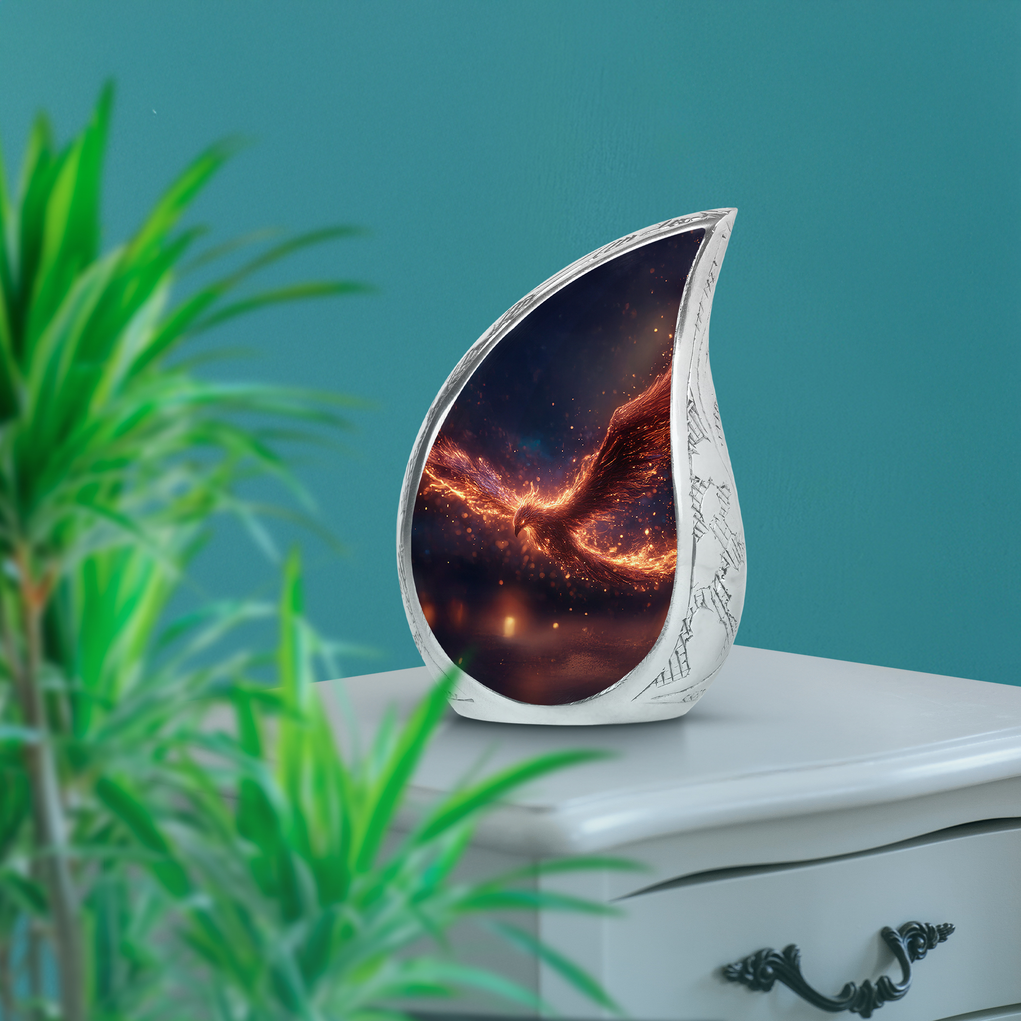 SABURIAL Phoenix Urn - Large Urns for Adult Human Ashes - Decorative Handcrafted Burial Urn for Female Ash - Cremation Urns for Human Remain s - Combo - 10 Inch Large & 3 Inch