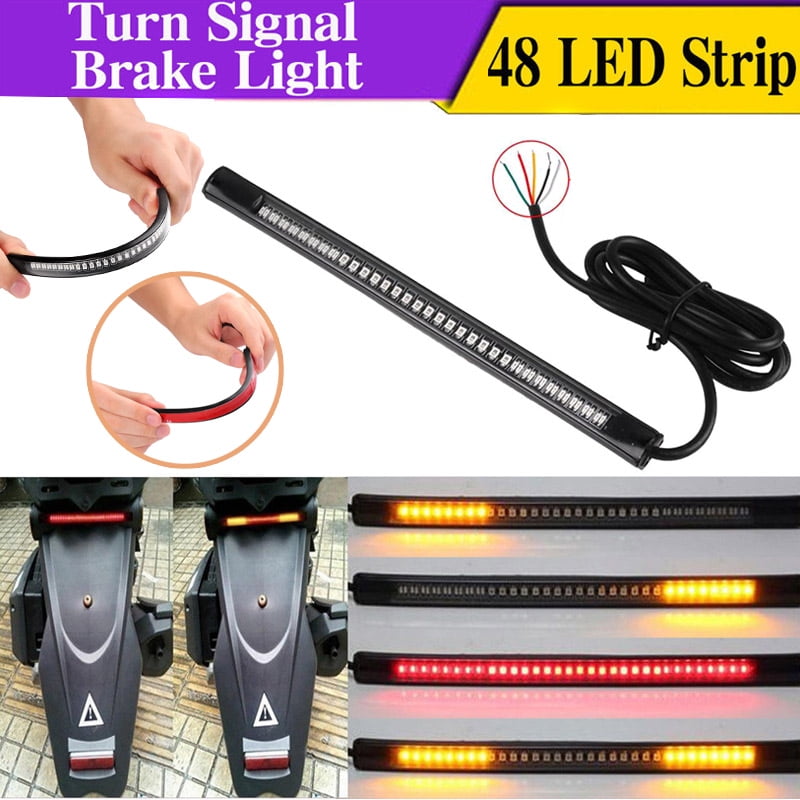 1X Flexible Motorcycle LED Strip 48LED Tail Brake Stop Turn Signal Running Light