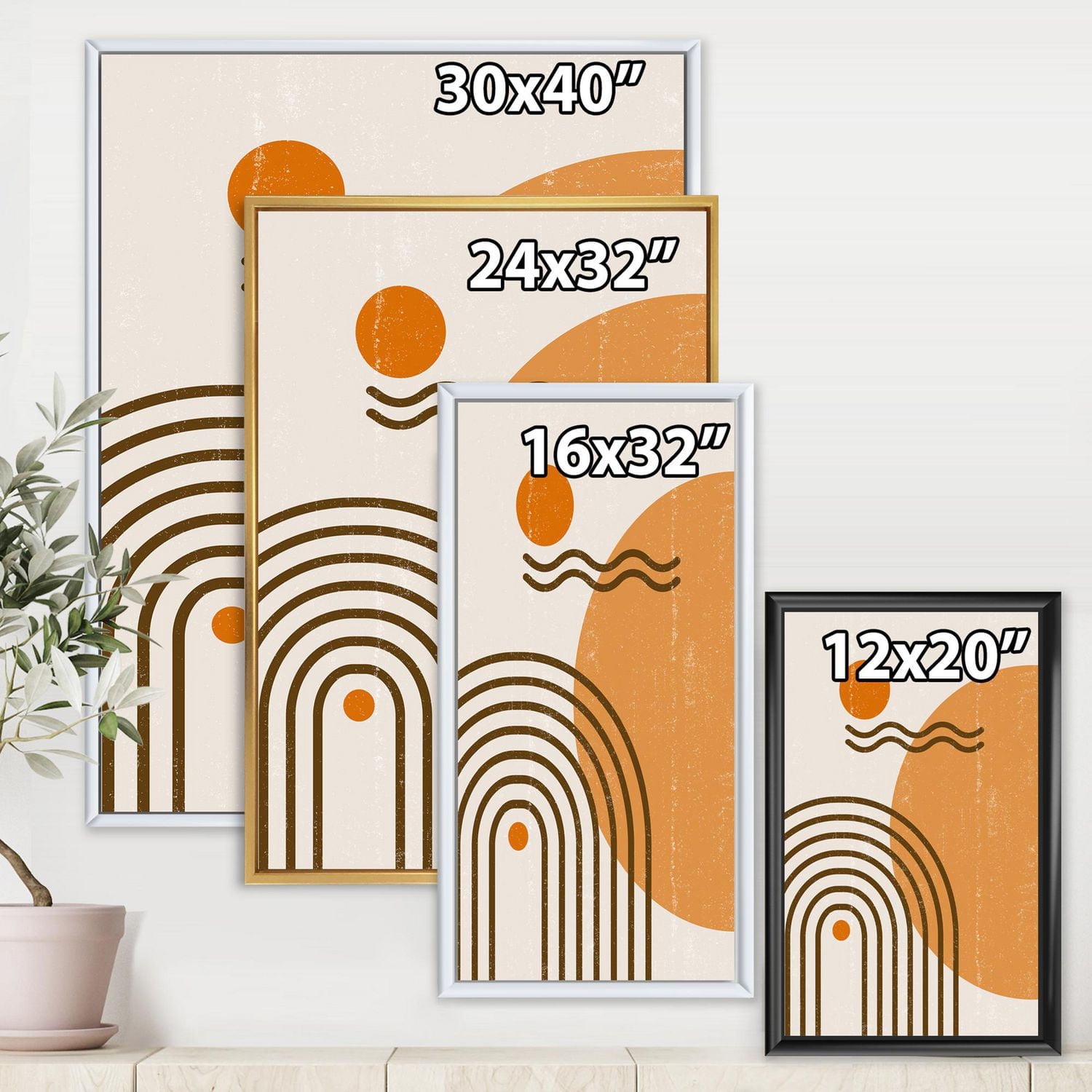 Designart Arc-en-ciel abstrait soleil et lune dans les tons de terre II ART MURAL À CADRE FLOTTÉ