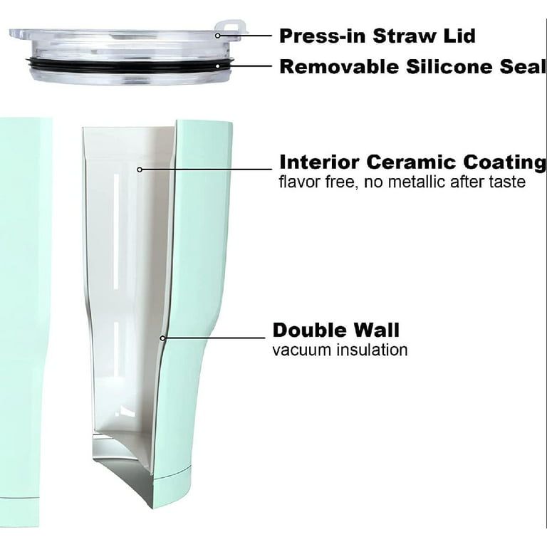Insulated Travel Mug with Straw and Ceramic Lined Coating 30 oz Tea Vacuum  Coffee Tumbler with Lid and Brush, Mint Green 