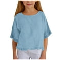 thumbnail image 2 of Tauxra Girls' Tees Short Sleeve Basic Round Neck T-Shirt with Ruffled Sleeve Casual Top Shirts for Kids 5-14 Years, 2 of 8