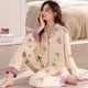 thumbnail image 3 of Pijama de primavera y otoño para mujer, cárdigan de manga larga de algodón, ropa exterior holgada informal, conjunto de ropa para el hogar de otoño e invierno, 3 of 5
