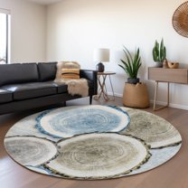 Addison Rugs Mayfield Washable Transitional Organic Blue Round Rug, 8' x 8'